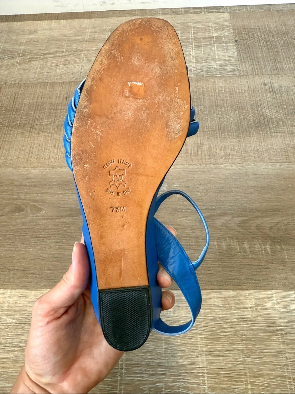 Amalfi Ava Size 7.5 Blue Leather Heeled Slingback Sandals